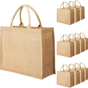 Segarty Bolsas de mano, paquete de 12 bolsas grandes de arpillera reutilizables de lona de yute para regalos con asas, bolsa en blanco a granel para Segarty Bolsas de mano, paquete de 12 bolsas grandes de arpillera reutilizables de lona de yute para regalos con asas, bolsa en blanco a granel para
