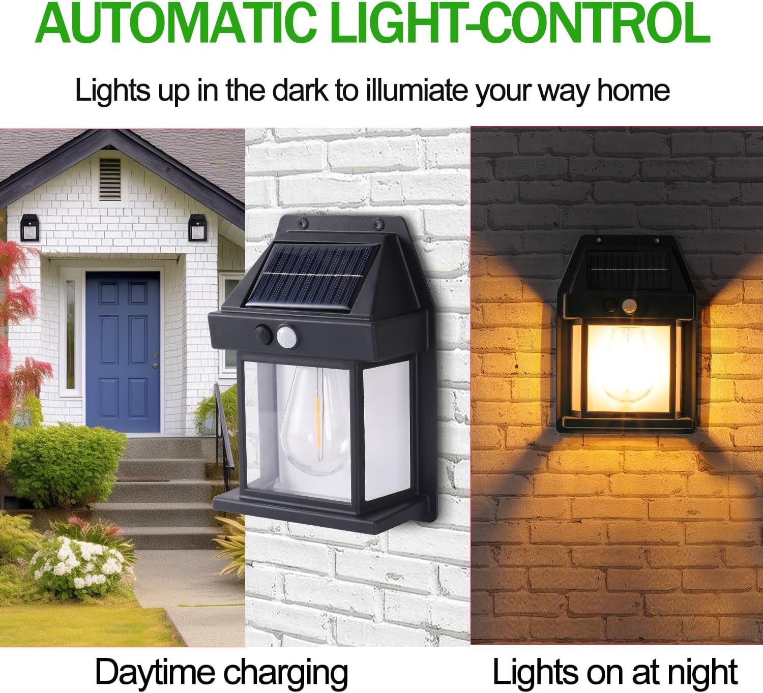 Kunhe Paquete de 4 luces de pared de movimiento con sensor solar para exteriores, lámparas de tungsteno, faroles de patio y porche exterior