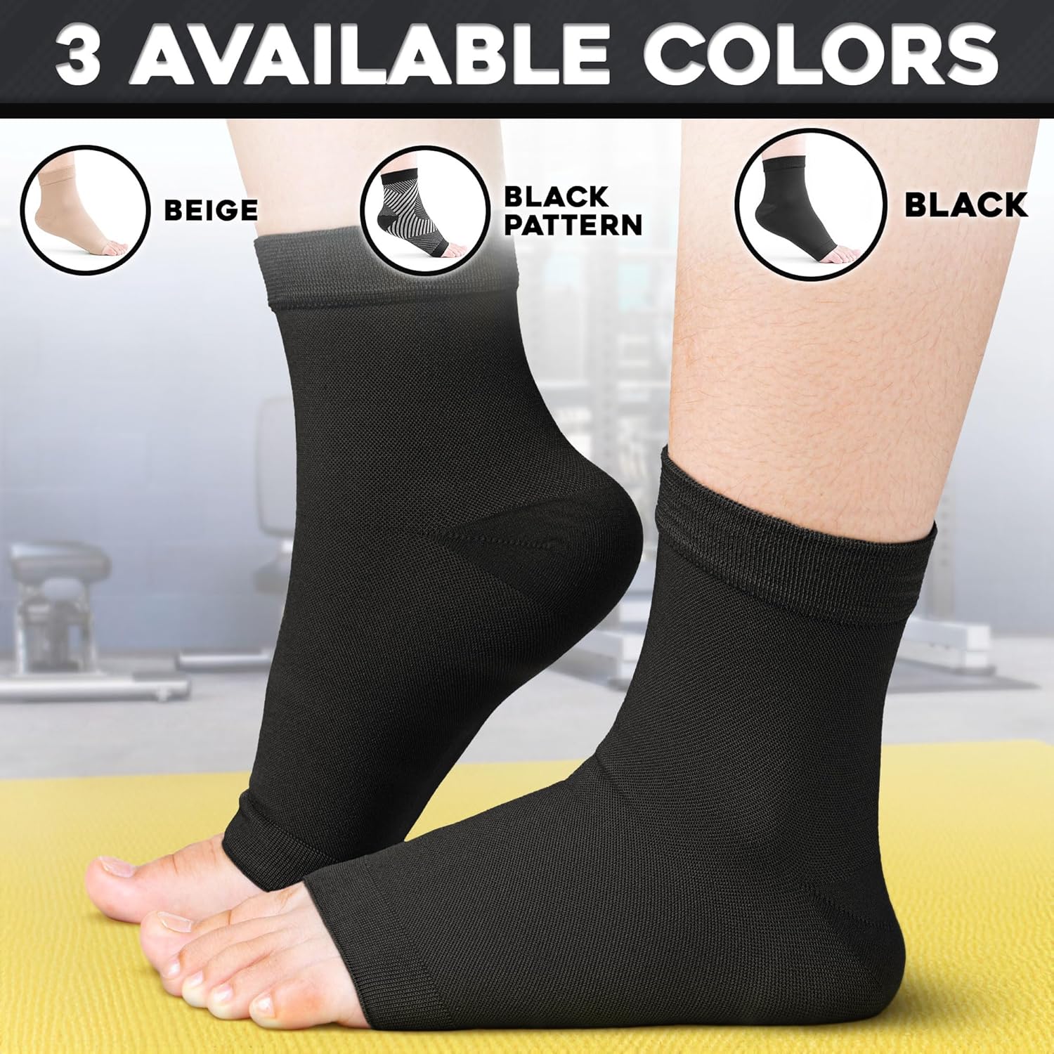 Calcetines de compresión de tobillo (XXL, negro), tobillera eficaz con compresión de 20-30 mmHg para aliviar el dolor de pies, manga de soporte de