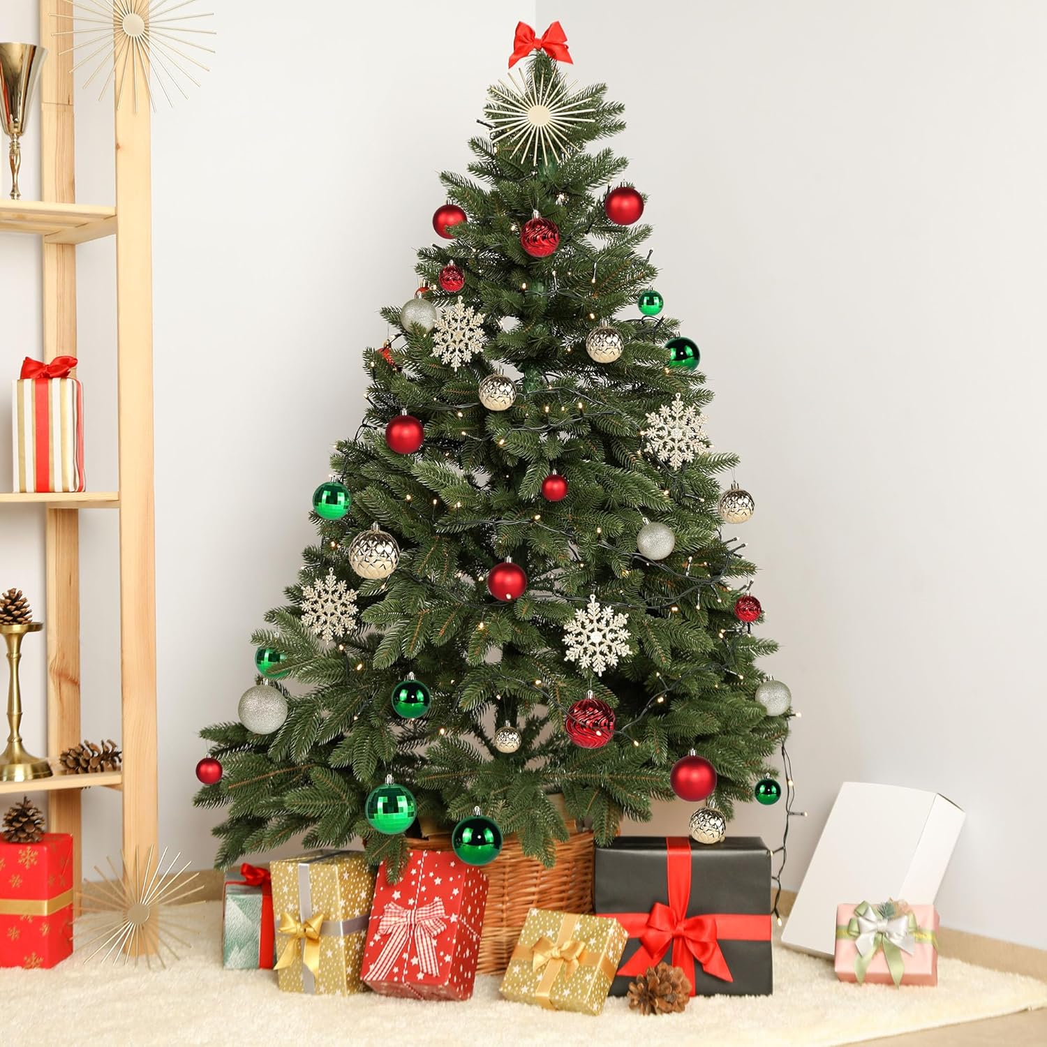 Annecy Adornos para árbol de Navidad, juego de 36 adornos de bolas de Navidad inastillables para Navidad, vacaciones, corona y decoraciones de