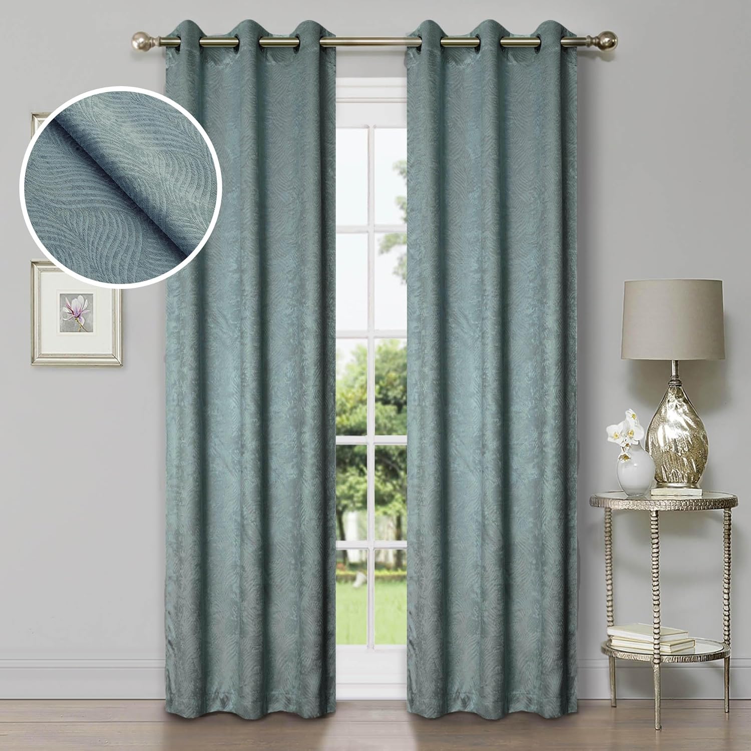 Superior Cortinas opacas, detalles de ventana para oscurecer la habitación, bloqueo solar, térmicas, modernas ondas geométricas con ojales, juego de