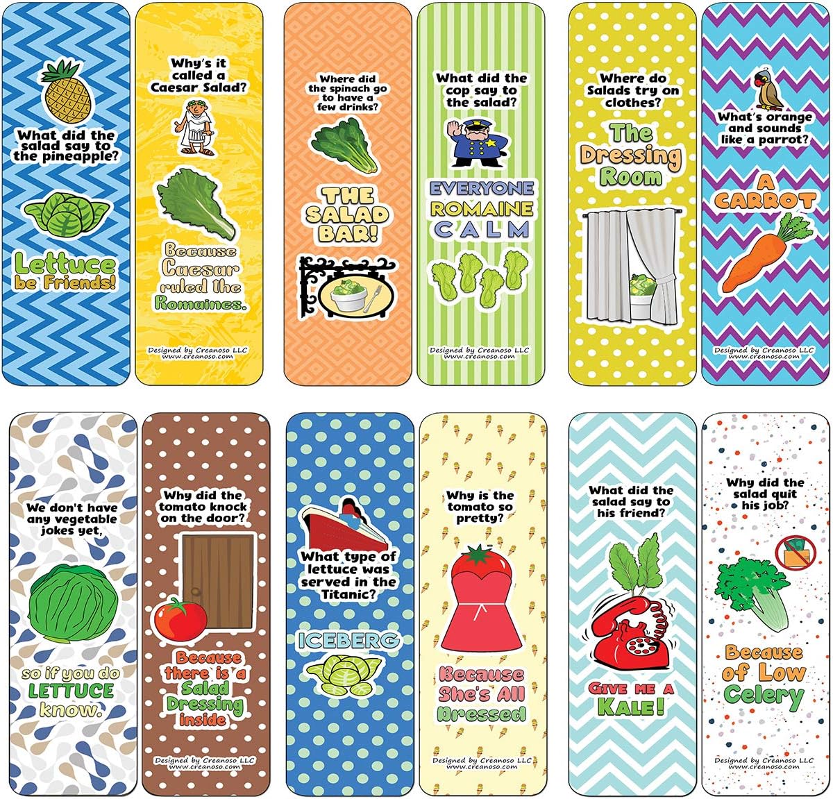 Creanoso Divertidos marcapáginas de bromas de ensalada (paquete de 12)  Ideas de regalo de calidad premium para niños, adolescentes y adultos