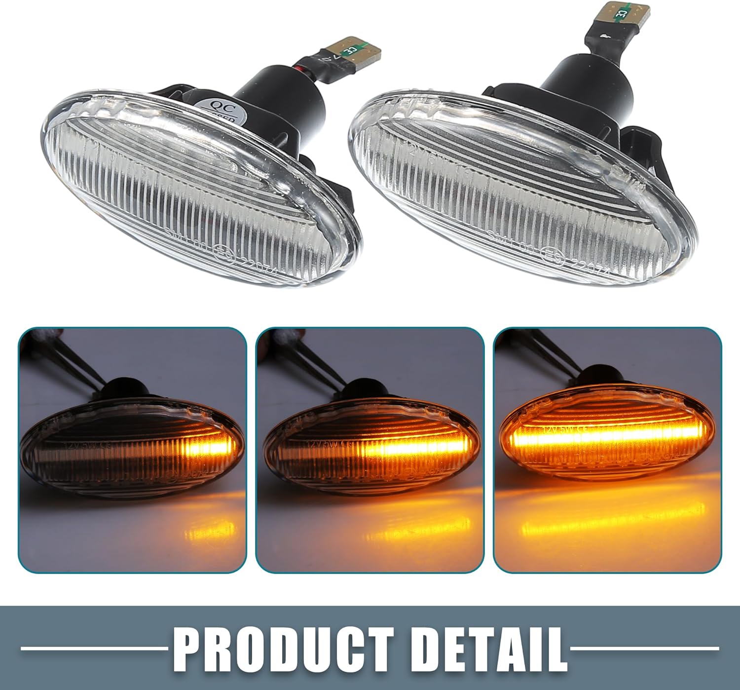 Luz LED de señal de giro de flujo secuencial GJ6A-51-120E para Mazda 3 2004-2009 lente transparente de plástico ámbar luz (juego de 2)