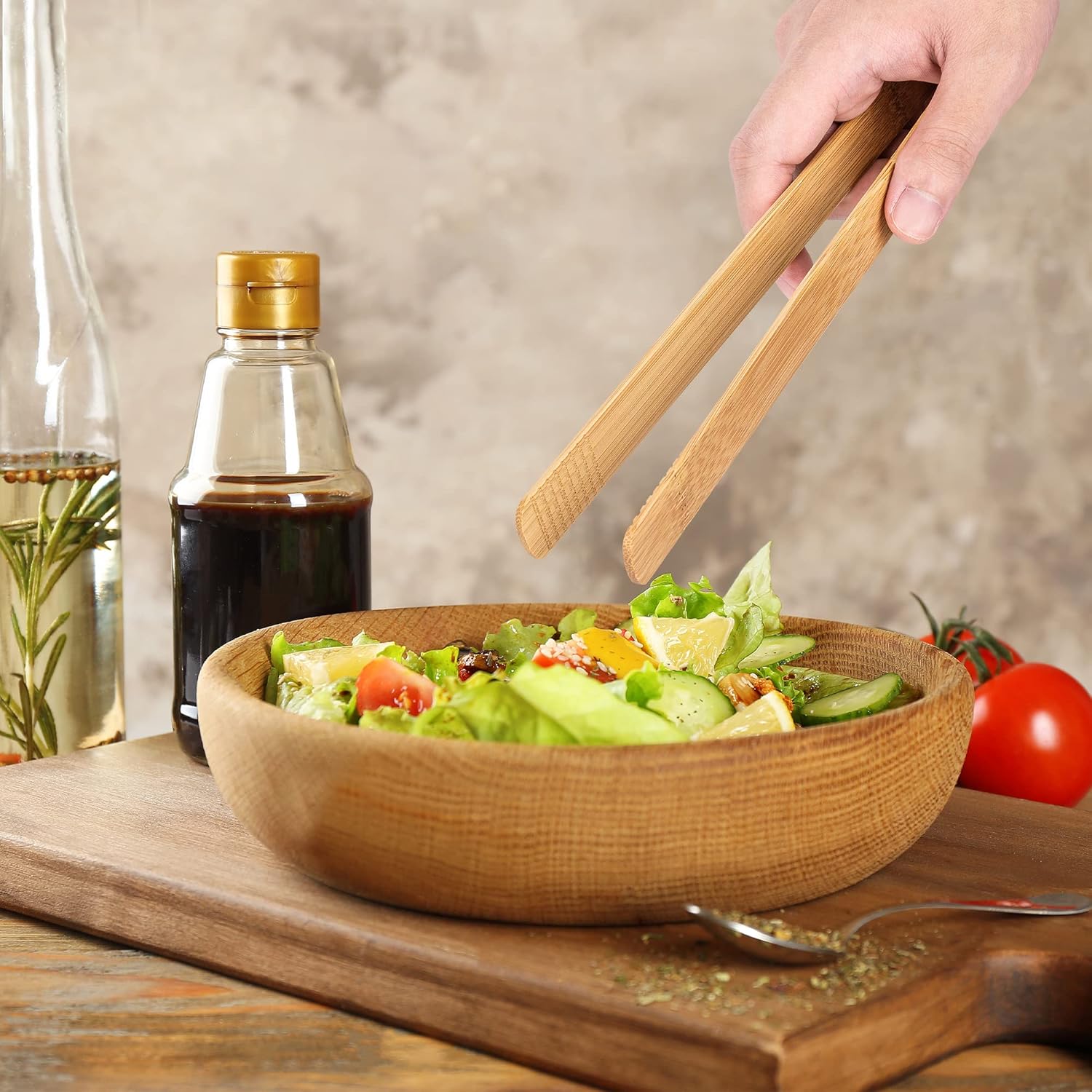 Pinzas largas de madera para ensalada (11.8 pulgadas), pinzas de bambú natural, pinzas para servir, pinzas para tostadora, agarre mejorado para