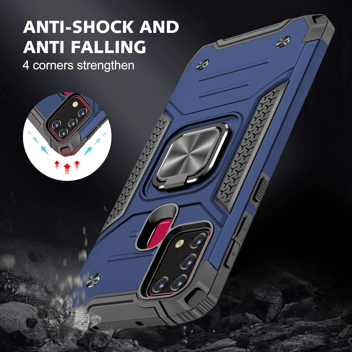 Asuwish Funda de teléfono para Samsung Galaxy M30s M21 M31M21sF41 y protector de pantalla de vidrio templado, accesorios de soporte de anillo