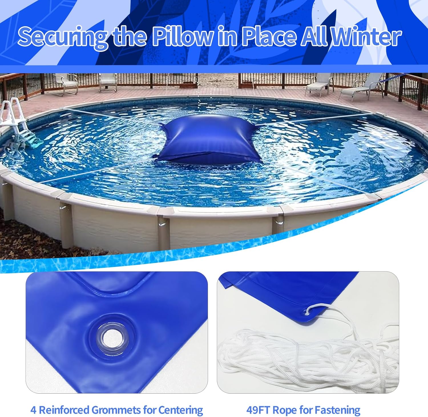 Almohadas de piscina de 4 x 4 pies para piscinas sobre el suelo, almohada de aire de PVC de 0.016 in de grosor y duradera para invernar, ecualizador