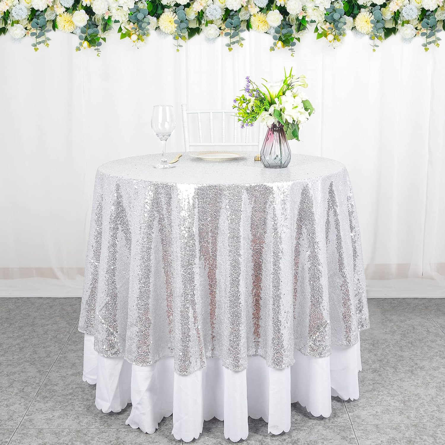ShinyBeauty Mantel de lentejuelas color plateado de 60 pulgadas, mantel redondo de lentejuelas brillantes, decoración de boda glamorosa