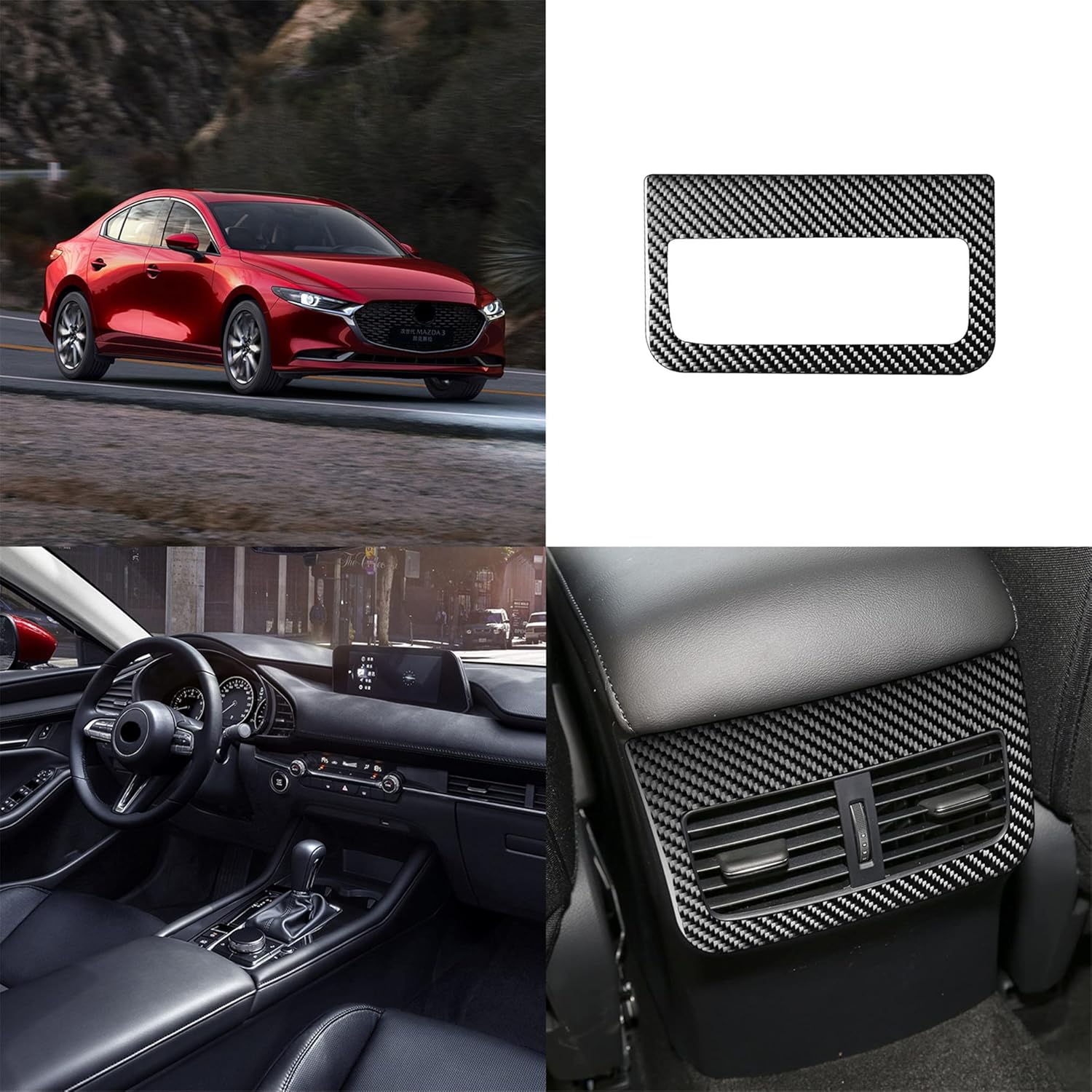 Cubierta de marco de panel interior de fibra de carbono compatible con Mazda 3 Mazda3 Axela 2019-2022 (ventilación de aire trasera exterior 08)