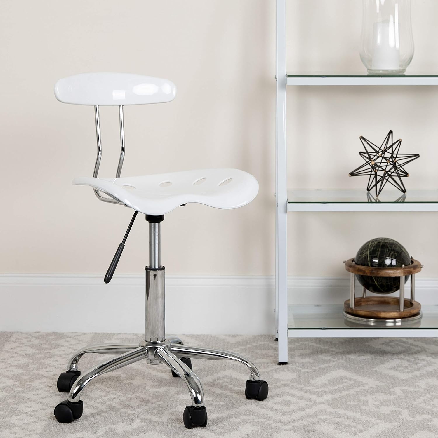 Silla giratoria para computadora Flash Furniture, cromada color verde manzana brillante, con asiento de tractor, Plástico Acero inoxidable, Azul