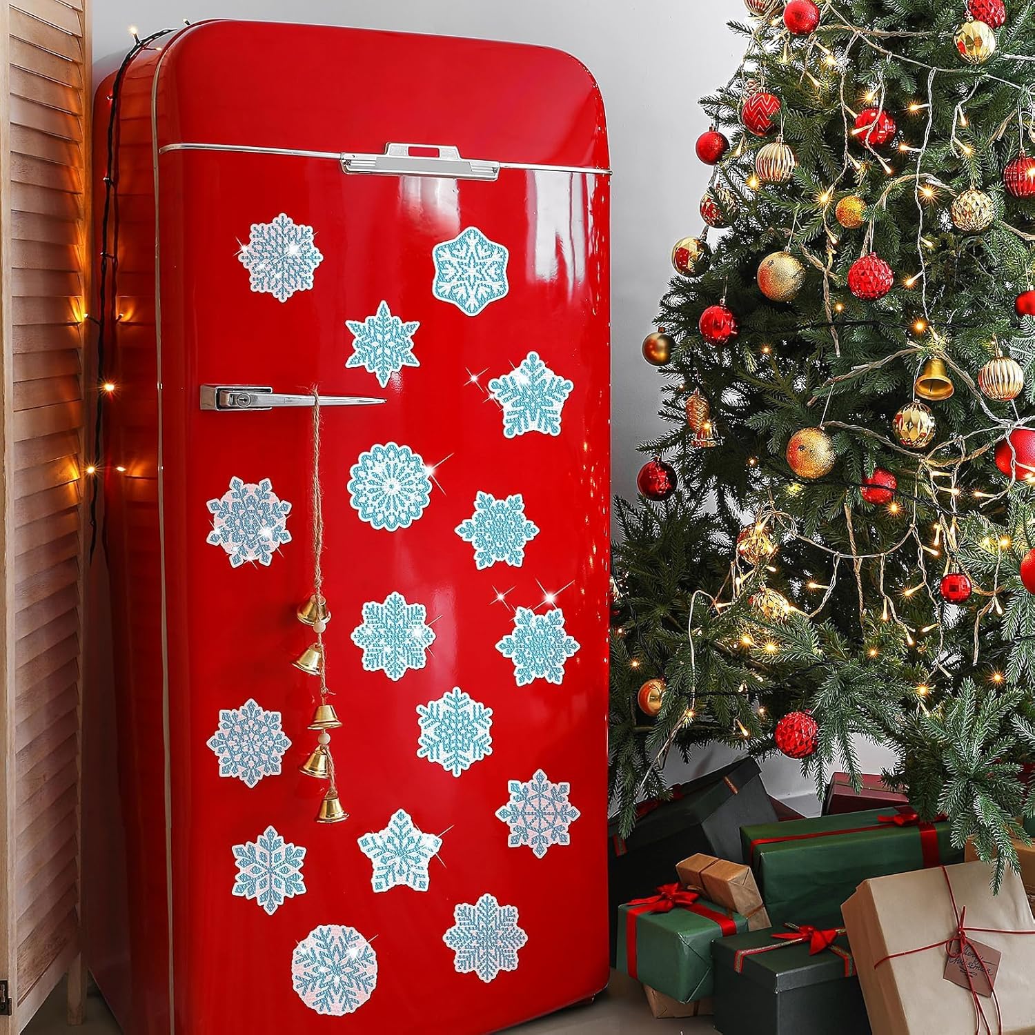 16 piezas de Navidad Wniter copo de nieve pintura de diamante imán de nevera de copo de nieve imán de nevera DIY pintura de diamante kit de arte de