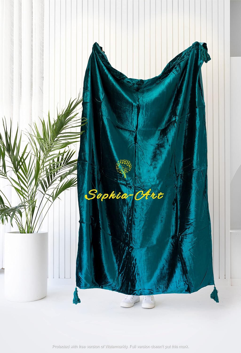 Sophia-Art Manta de terciopelo triturado de lujo con borlas, para sofá o cama, manta suave, bohemia y cálida, acogedora y ligera para mascotas (50 x