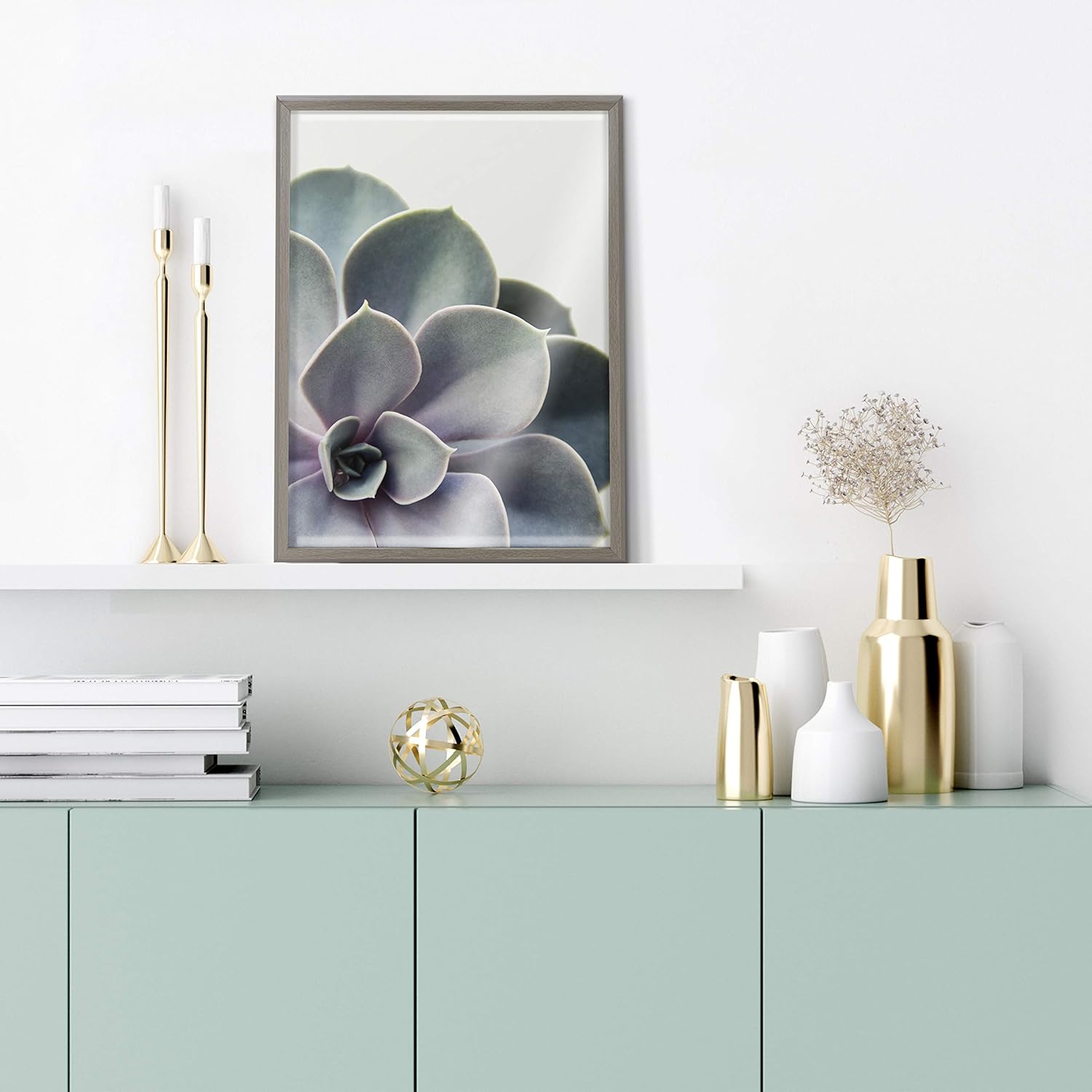 Kate and Laurel Blake Succulent – Arte de pared de vidrio impreso con 5 marcos por Emiko y Mark Franzen de F2Images, 18 x 24 pulgadas, color gris,