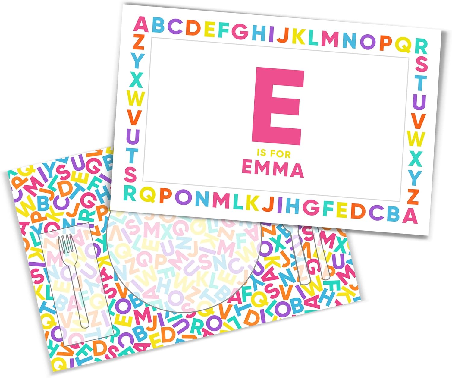 Tiny Expressions – Placa personalizada del alfabeto con nombre personalizado y diseño colorido ABC  Sin BPA  Apta para lavavajillas