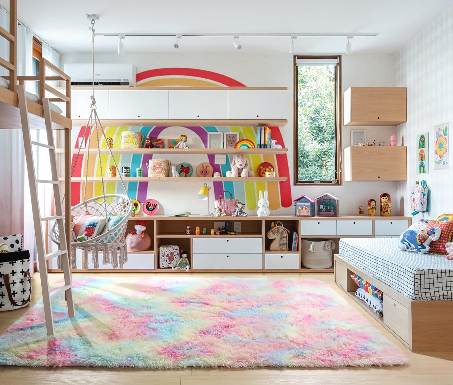 RUGTUDER Alfombra de área para sala de estar, 6 x 9 pies, alfombra esponjosa de arcoíris para dormitorio, lindas alfombras de pelo largo para niñas,
