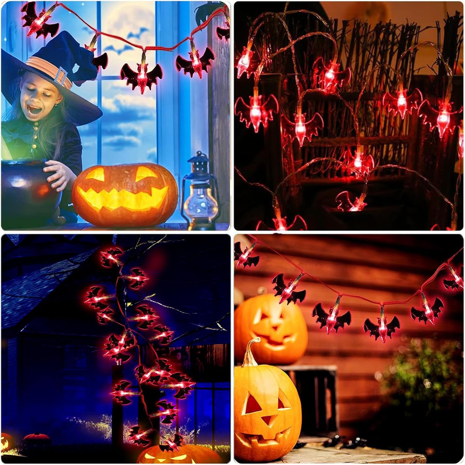 KITCHSTAR Guirnalda de luces de Halloween a pilas de 9.8 pies, 20 luces LED 3D de murciélagos de Halloween, 2 modos de luz, luces de decoración de