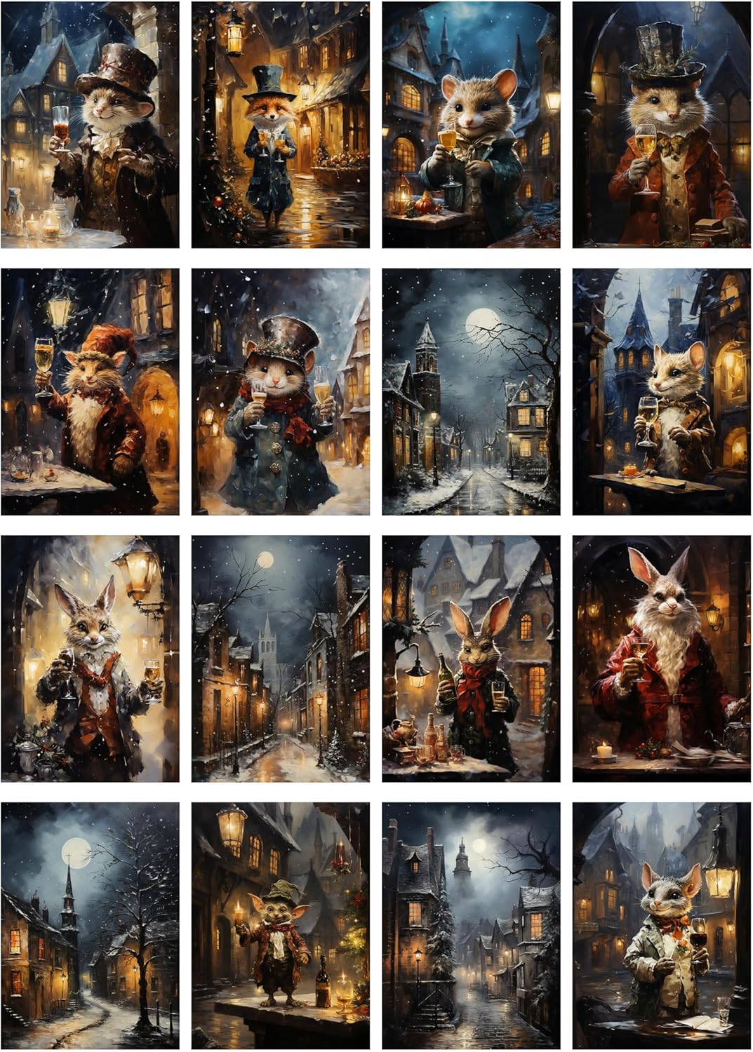 Decoupage – Paquete de papel (35 hojas de 6 x 8 pulgadas), lindos ratones y conejos victorianos con mejillas gorditas para celebrar el invierno,