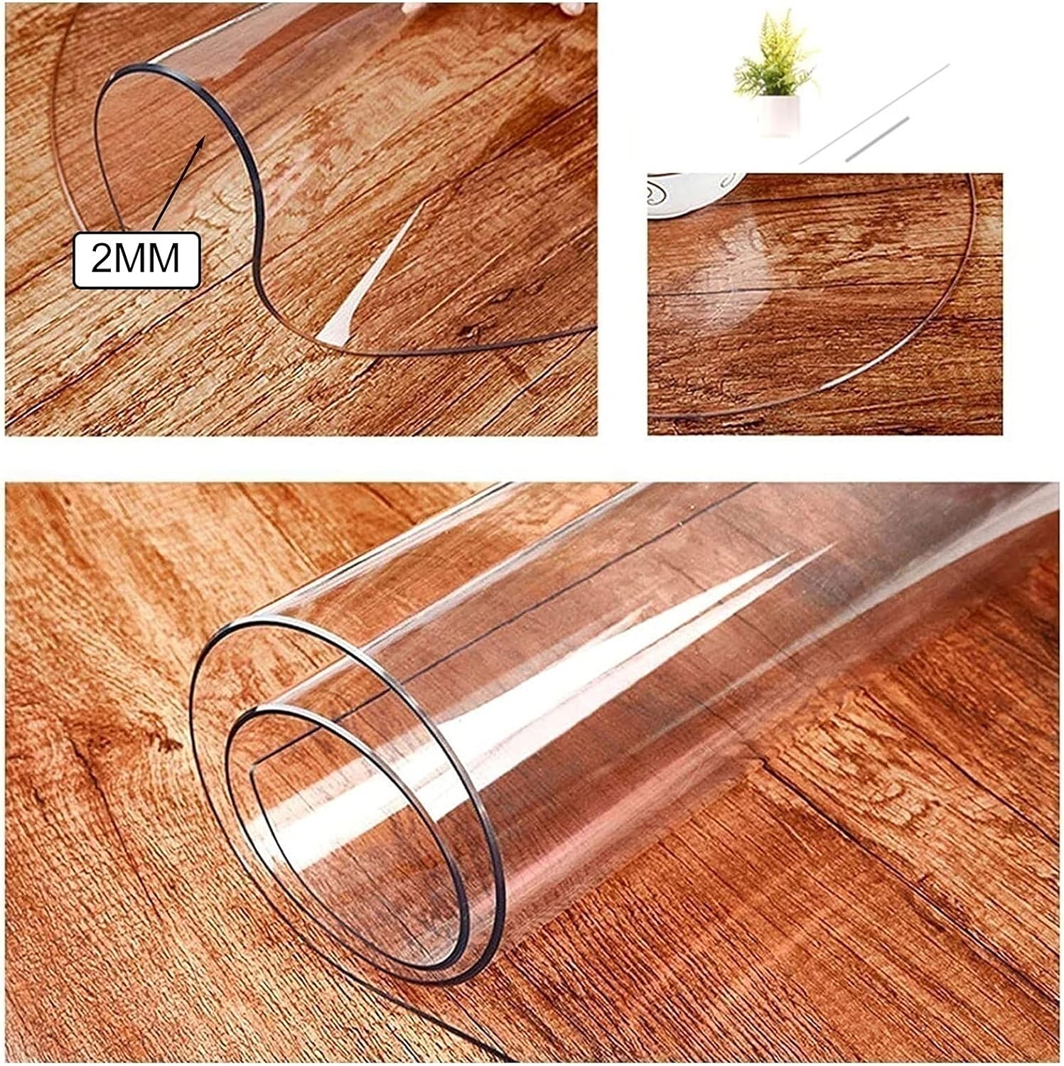 Protector de mesa de PVC transparente de 0.079in de grosor, de plástico redondo, mantel de escritorio, hoja antideslizante, cubiertas de mesa para