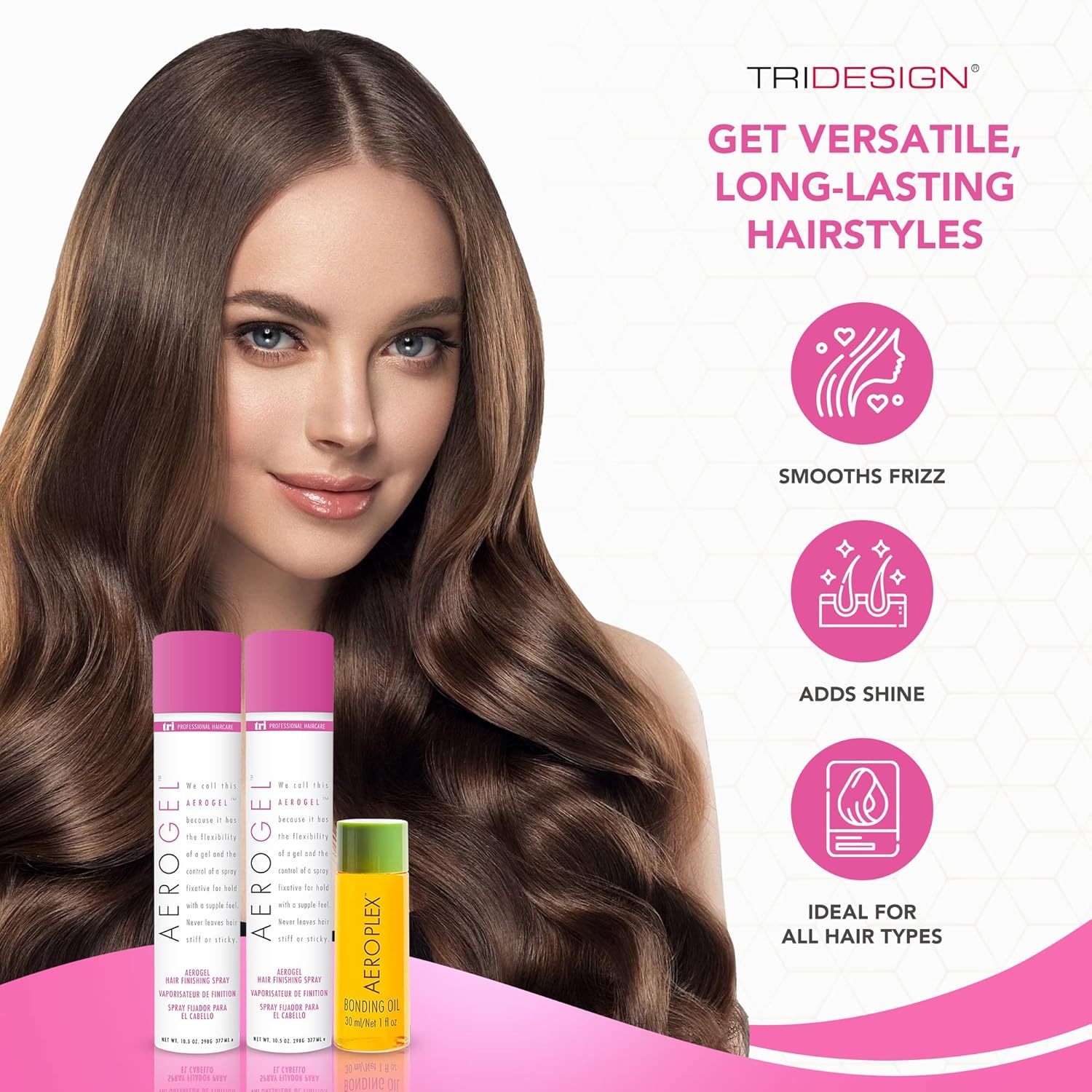 TRIDESIGN Aeroplex Bonding Oil & Aerogel Hair Spray Bundle – Repara y previene la rotura para cabello seco, dañado y encrespado. Spray de acabado no