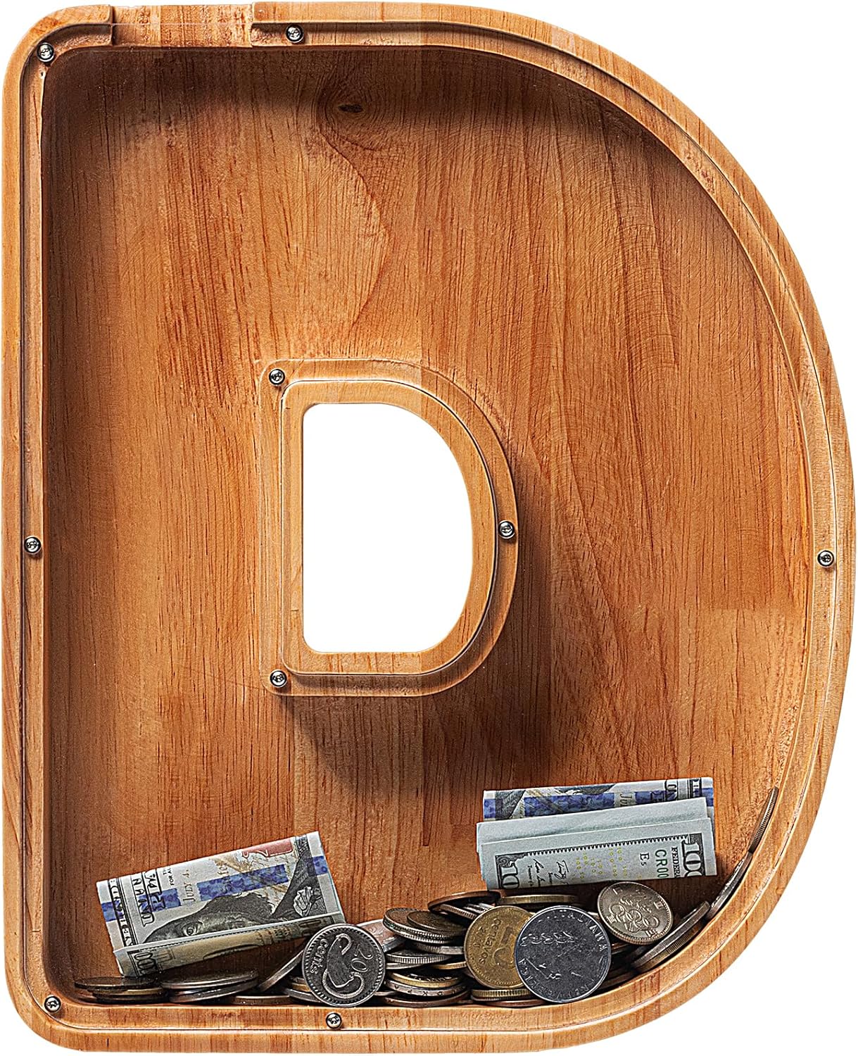 Alcancías de madera extra grandes de 12 pulgadas  Alcancías para niños y niñas, bancos de dinero del alfabeto con inicial D  Banco de billetes para