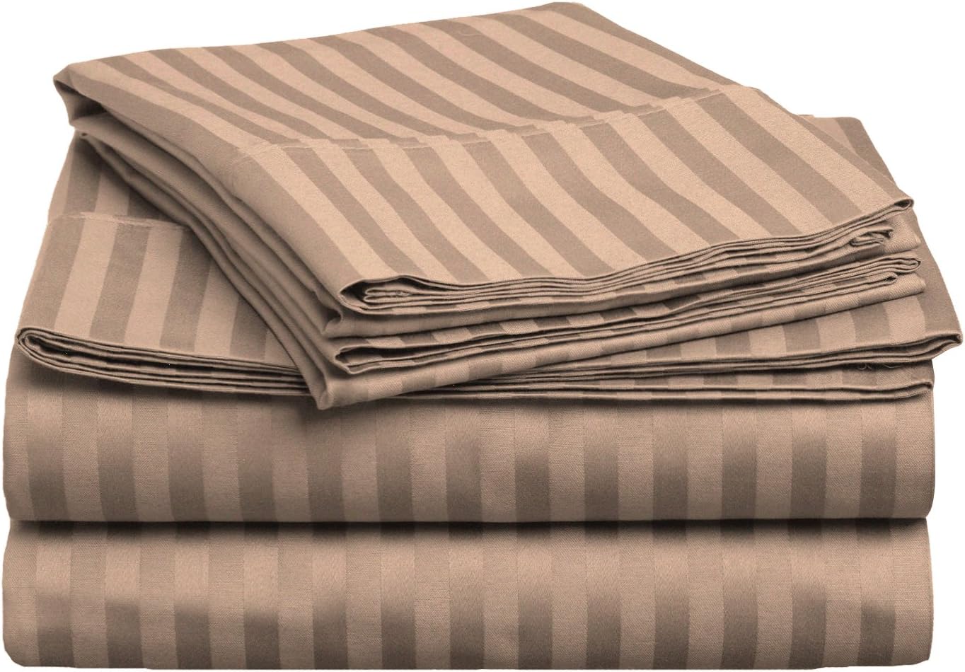 Superior Juego de sábanas y fundas de almohada de algodón peinado de 400 hilos, 3 piezas, rayas, tamaño individual XL, color gris pardo