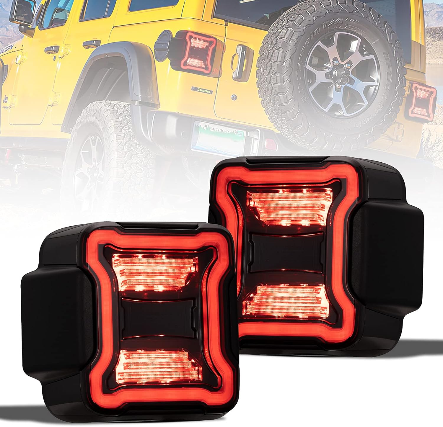 FIERYRED Luces traseras LED ahumadas compatibles con Jeep Wrangler JL 2018-2024, luces de marcha atrás