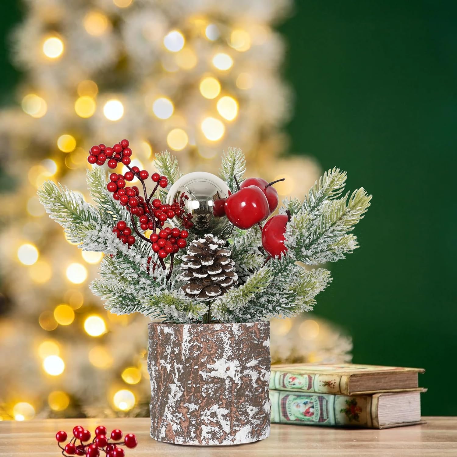 Pequeño árbol de Navidad pequeño con manzanas, árbol de mesa, árbol de Navidad artificial, decoración de árbol de Navidad para fiesta en el hogar,