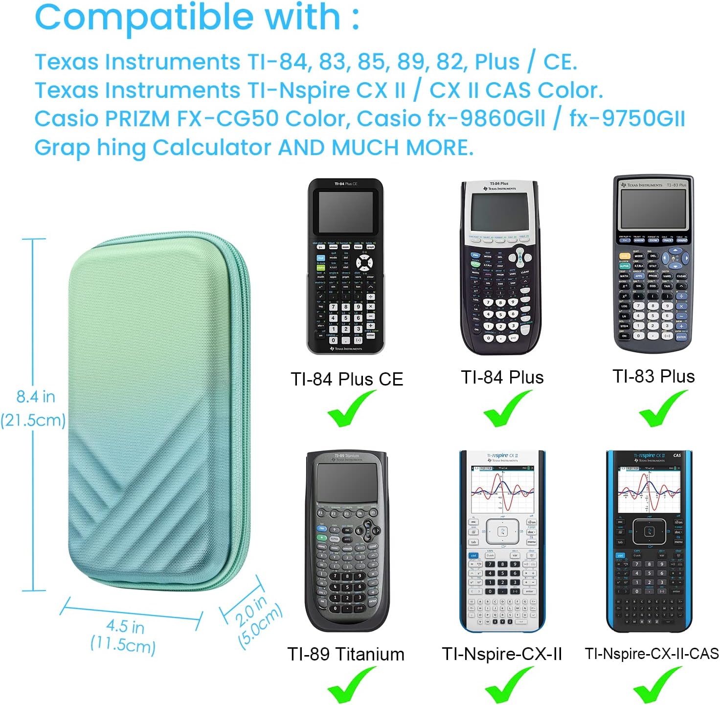 Fintie Funda de transporte para calculadora gráfica Texas Instruments TI-Nspire CX II CASTl-Nspire-CX-ll, TI-84 Plus CETI-84 Plus Color Graphing