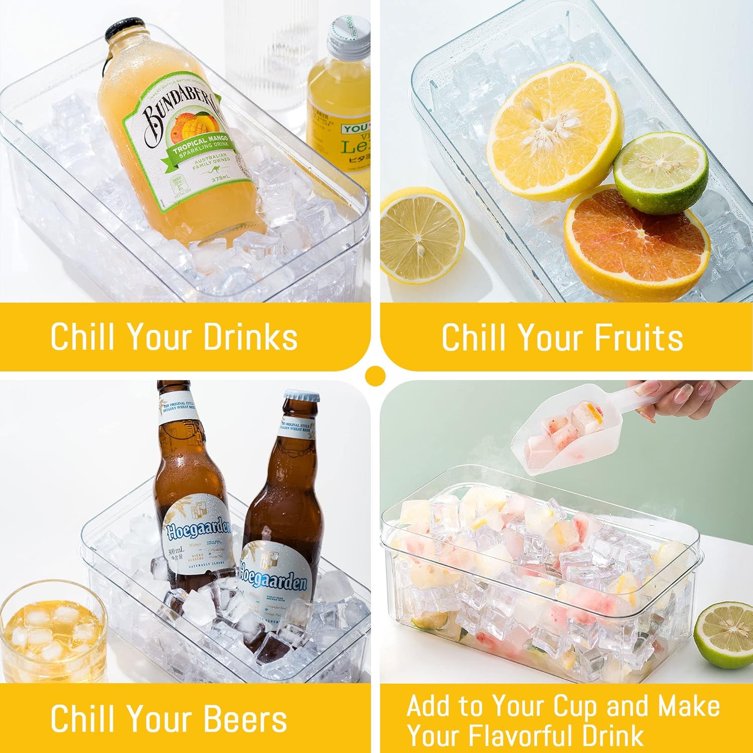 Bandeja cuadrada para cubitos de hielo con tapa y contenedor de almacenamiento, molde para hacer cubitos de hielo para congelador con contenedor,