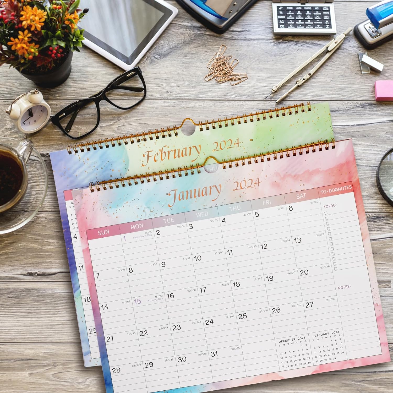 Lbylyhxc Calendario 2024, calendario mensual de pared 2024 de enero de 2024 a diciembre de 2024, 14.8 x 11.5 pulgadas. Papel grueso con fechas