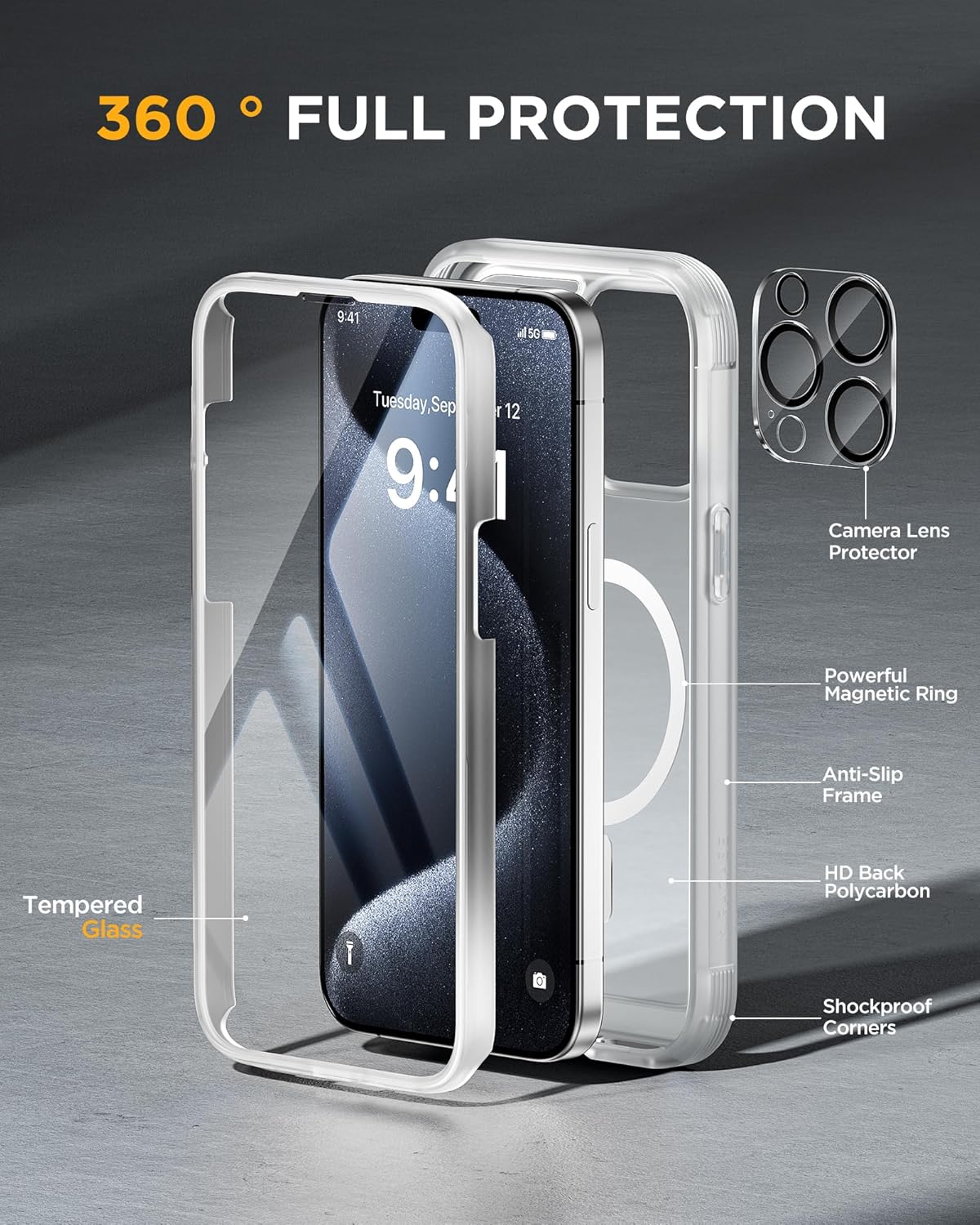 Miracase Funda magnética para iPhone 15 Pro Max de 6.7 pulgadas compatible con Magsafe Funda de cuerpo completo a prueba de caídas para iPhone 15