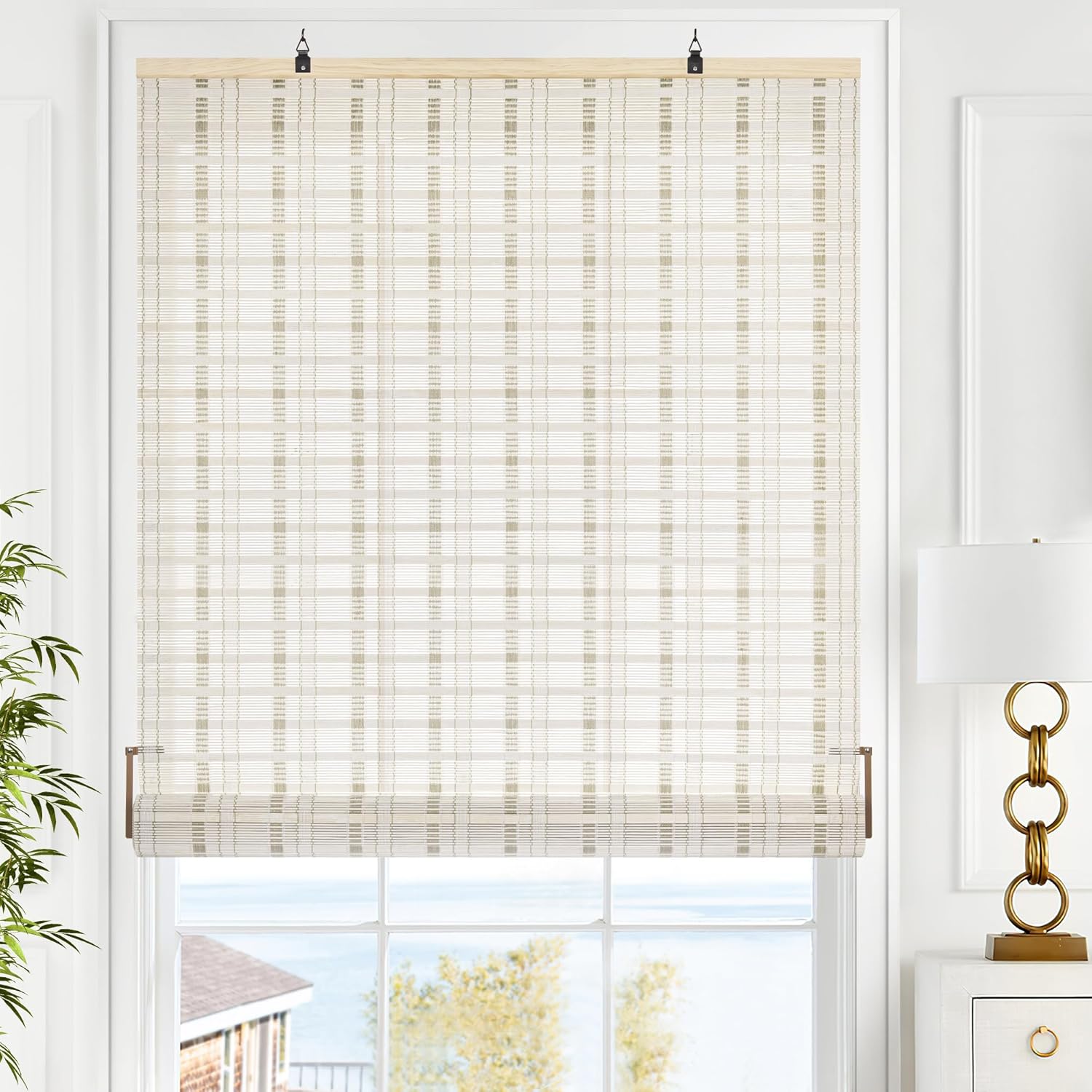 LazBlinds Persianas de bambú sin cordón, persianas enrollables de bambú para ventanas, persianas colgantes con filtro de luz, persianas de bambú
