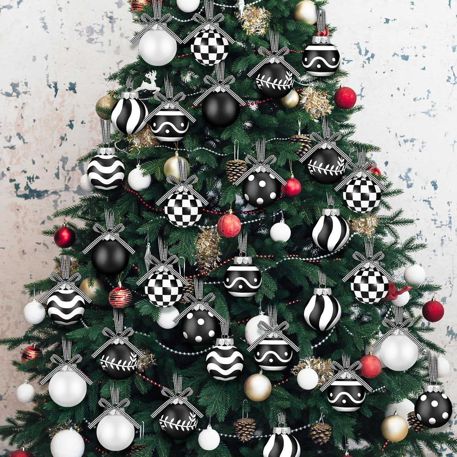 Adornos de bola de Navidad a rayas, lunares, búfalo a cuadros, bola colgante de plástico de 2.36 pulgadas, decoración de árbol de Navidad, bolas de