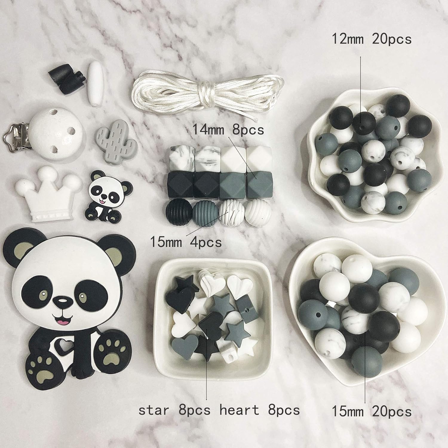 Juego de pandas de cuentas sueltas de silicona, collar de bricolaje, accesorios de joyería