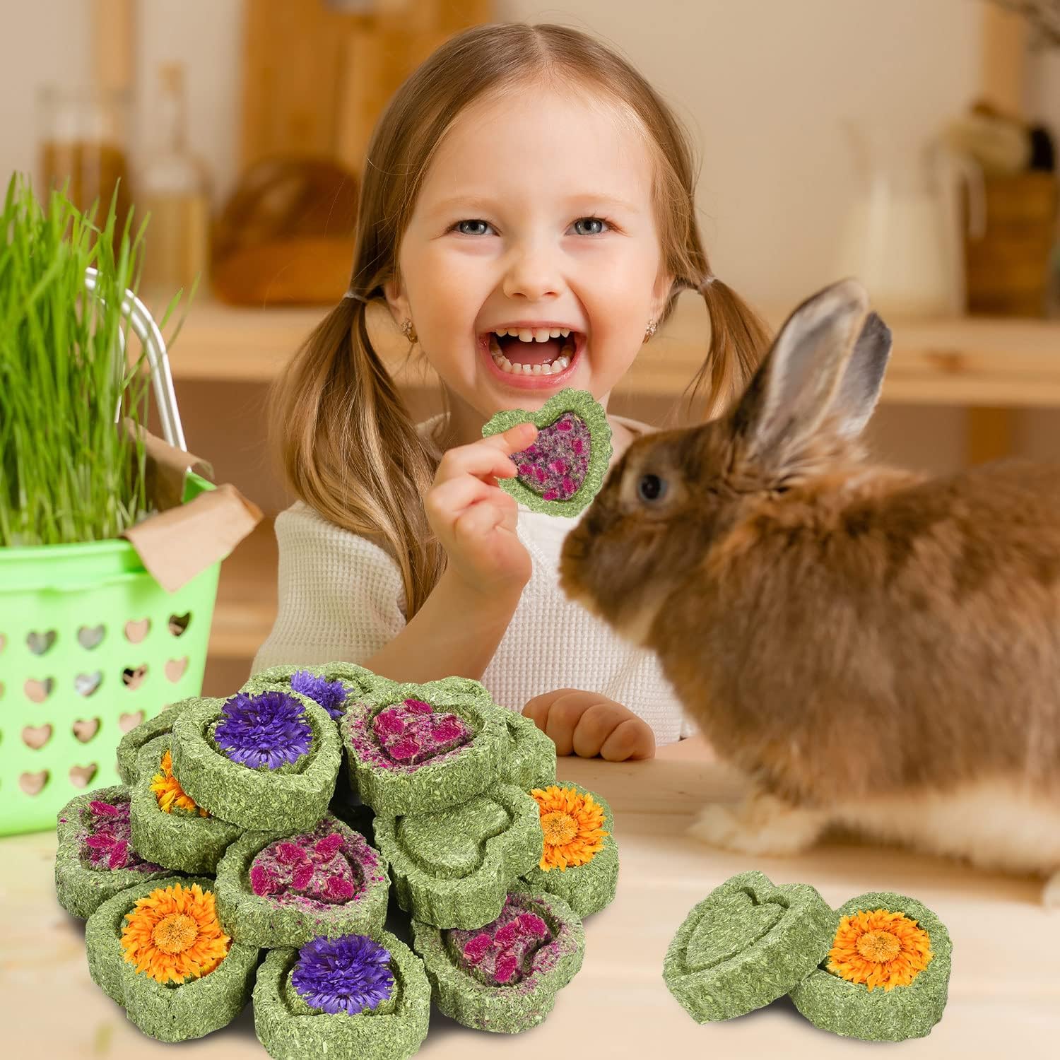 20 juguetes masticables de conejo, juguetes de conejo para dientes de conejo, pasteles de heno Timothy naturales para conejos, chinchilla, hámster,