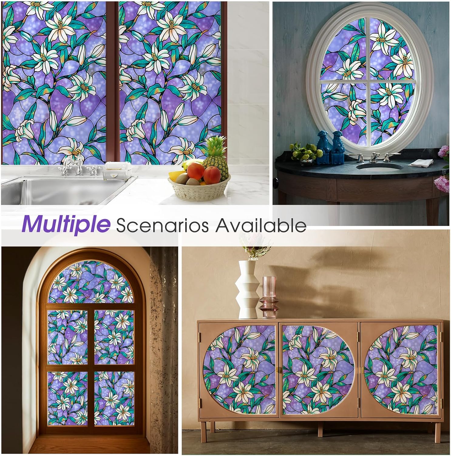 Coavas – Película decorativa para ventana, tipo vitral, tinte esmerilado, de vinilo estático, sin pegamento, para la privacidad completa en el hogar