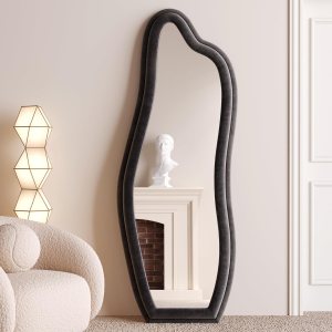 BOJOY Espejo de longitud completa de 63 x 24 pulgadas, espejo ondulado irregular, espejo de suelo ondulado, espejo de pared para colgar o apoyado BOJOY Espejo de longitud completa de 63 x 24 pulgadas, espejo ondulado irregular, espejo de suelo ondulado, espejo de pared para colgar o apoyado