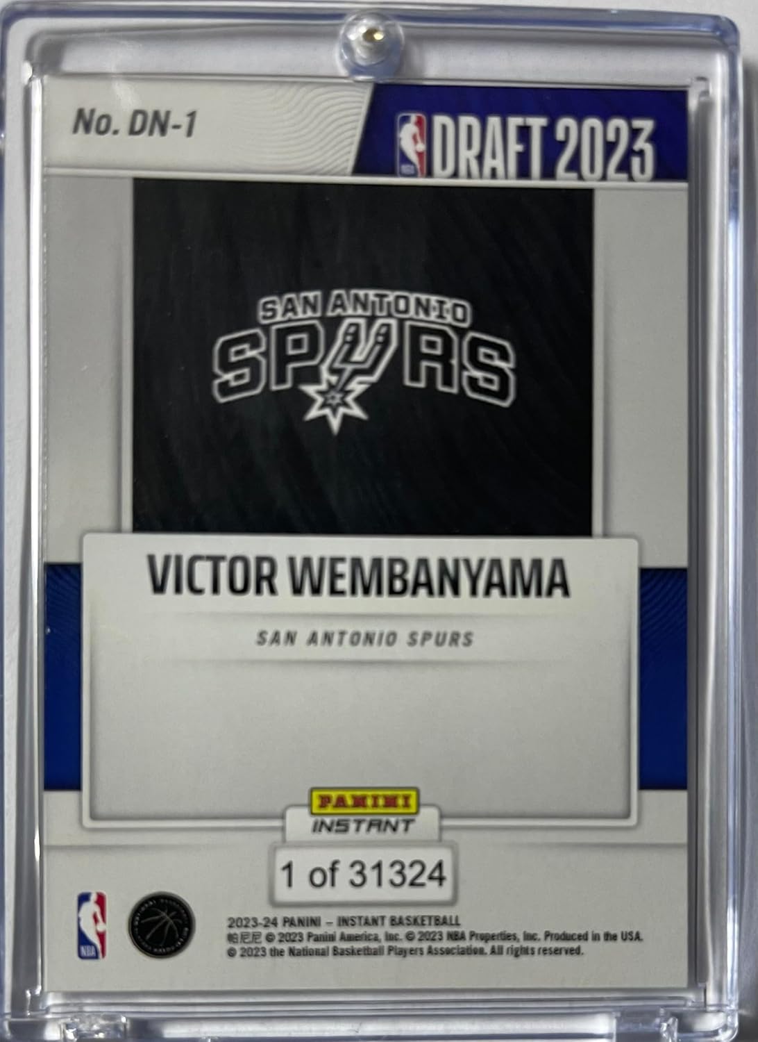 2023-24 Panini Instant Draft Night- Victor Wembanyama #DN-1 -RC Rookie Pick #1-Selected with 1st Overall Pick – Basketball Trading Card- San Antonio