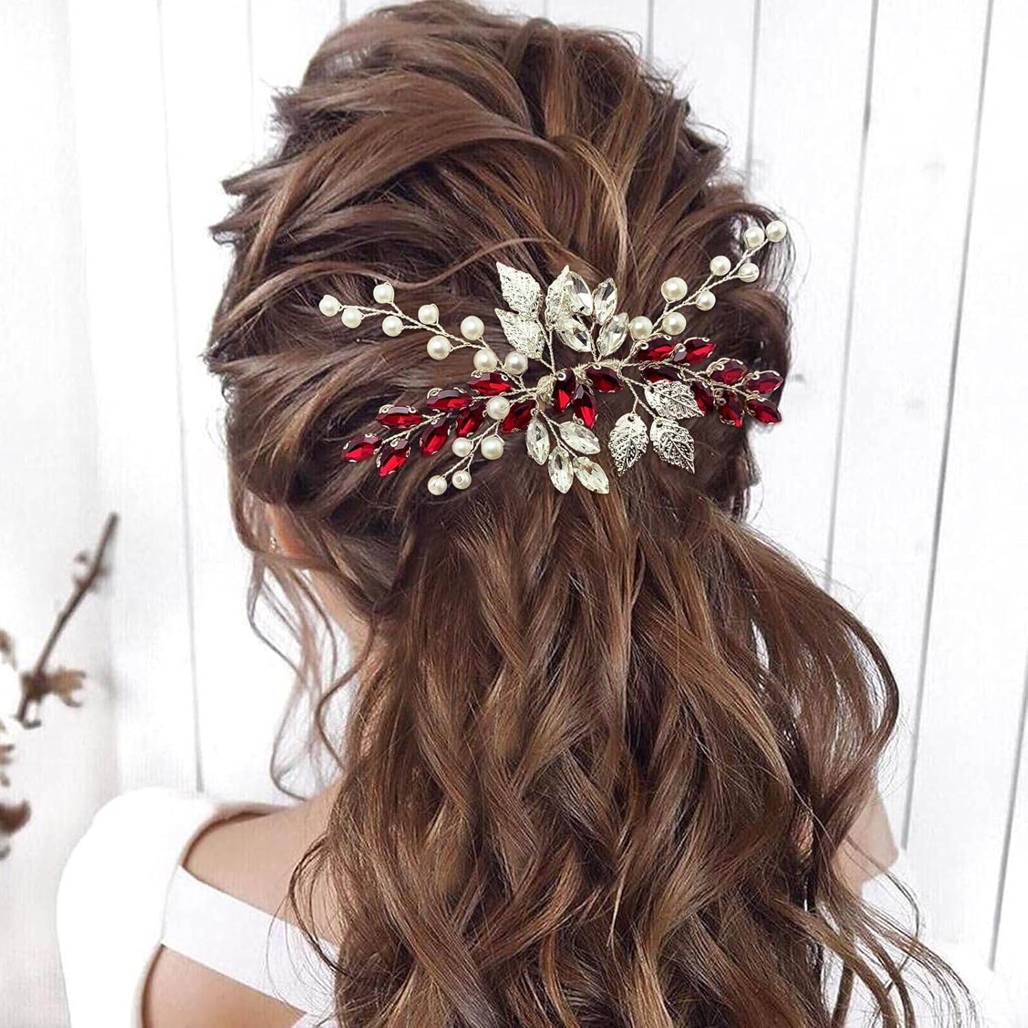 Bride – Peine de boda con perlas de diamantes de imitación de cristal, accesorios para mujeres y niñas, fiesta de regreso a casa (rojo vino)
