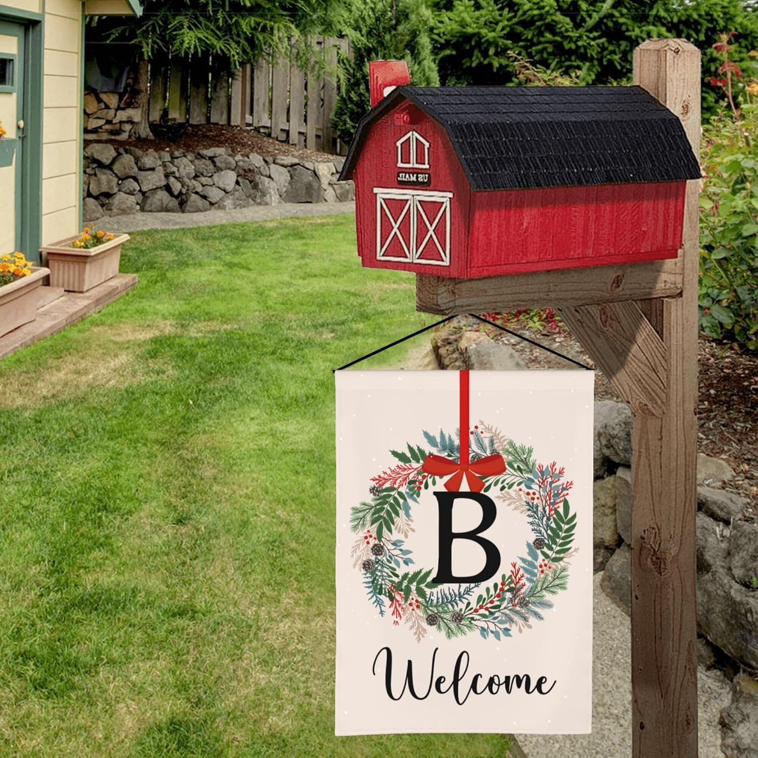 Bandera de Navidad personalizada para jardín, banderas personalizadas para decoración del hogar, banderas familiares con letra B para patio,