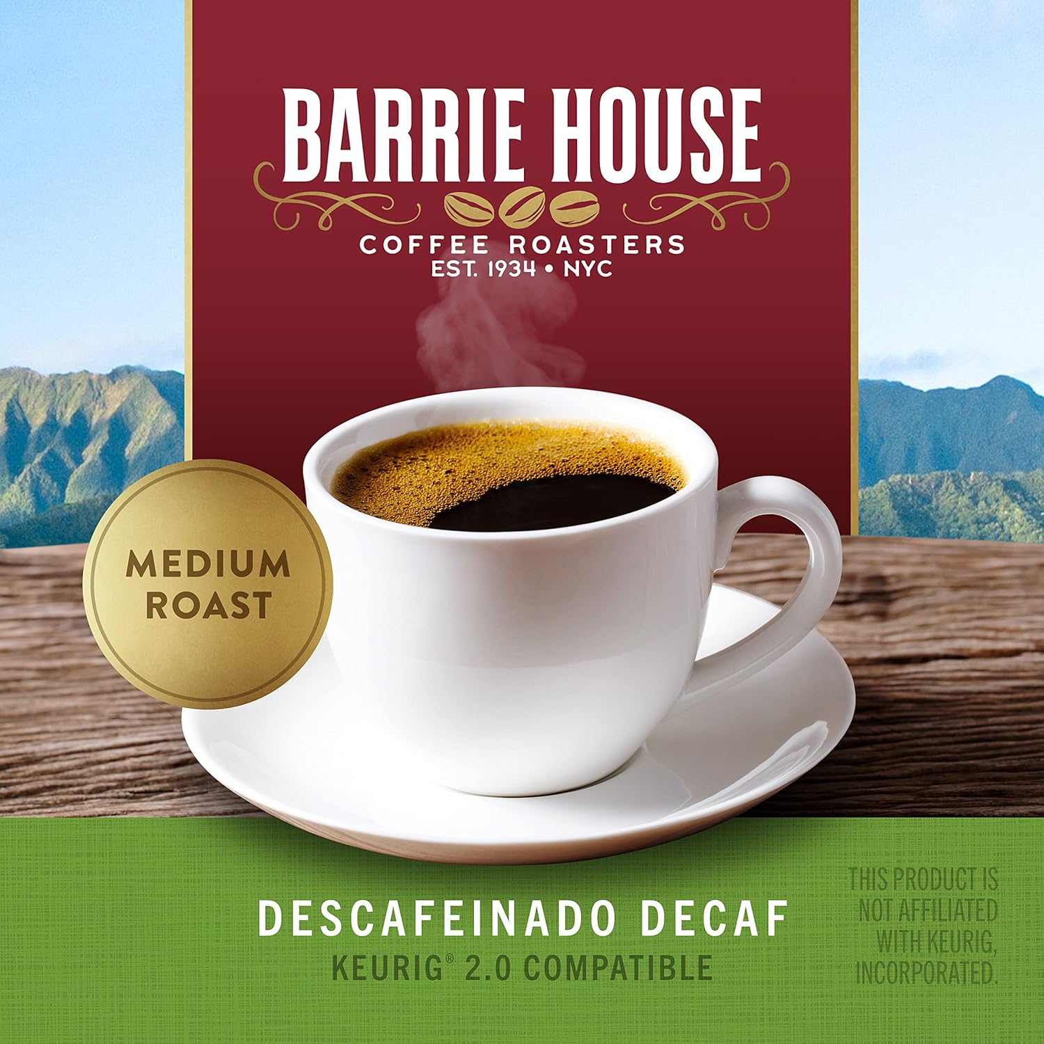 Barrie House Descafeinado Cápsulas de café descafeinado de una sola porción, paquete de 96  Compatible con cafeteras Keurig K Cup  Sabor crujiente,