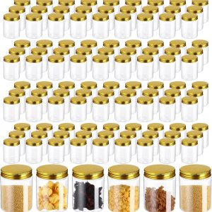 Gejoy 96 tarros de plástico transparente de 8 onzas, recipientes redondos vacíos de almacenamiento con tapas de rosca, pequeños frascos de cocina Gejoy 96 tarros de plástico transparente de 8 onzas, recipientes redondos vacíos de almacenamiento con tapas de rosca, pequeños frascos de cocina