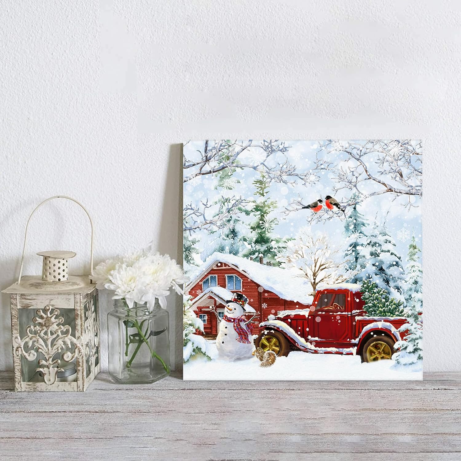 Pintura por números, árbol de Navidad, muñeco de nieve, petirrojo, camión, ardilla, granja, rama, granero, invierno, granero, lienzo enmarcado, kit