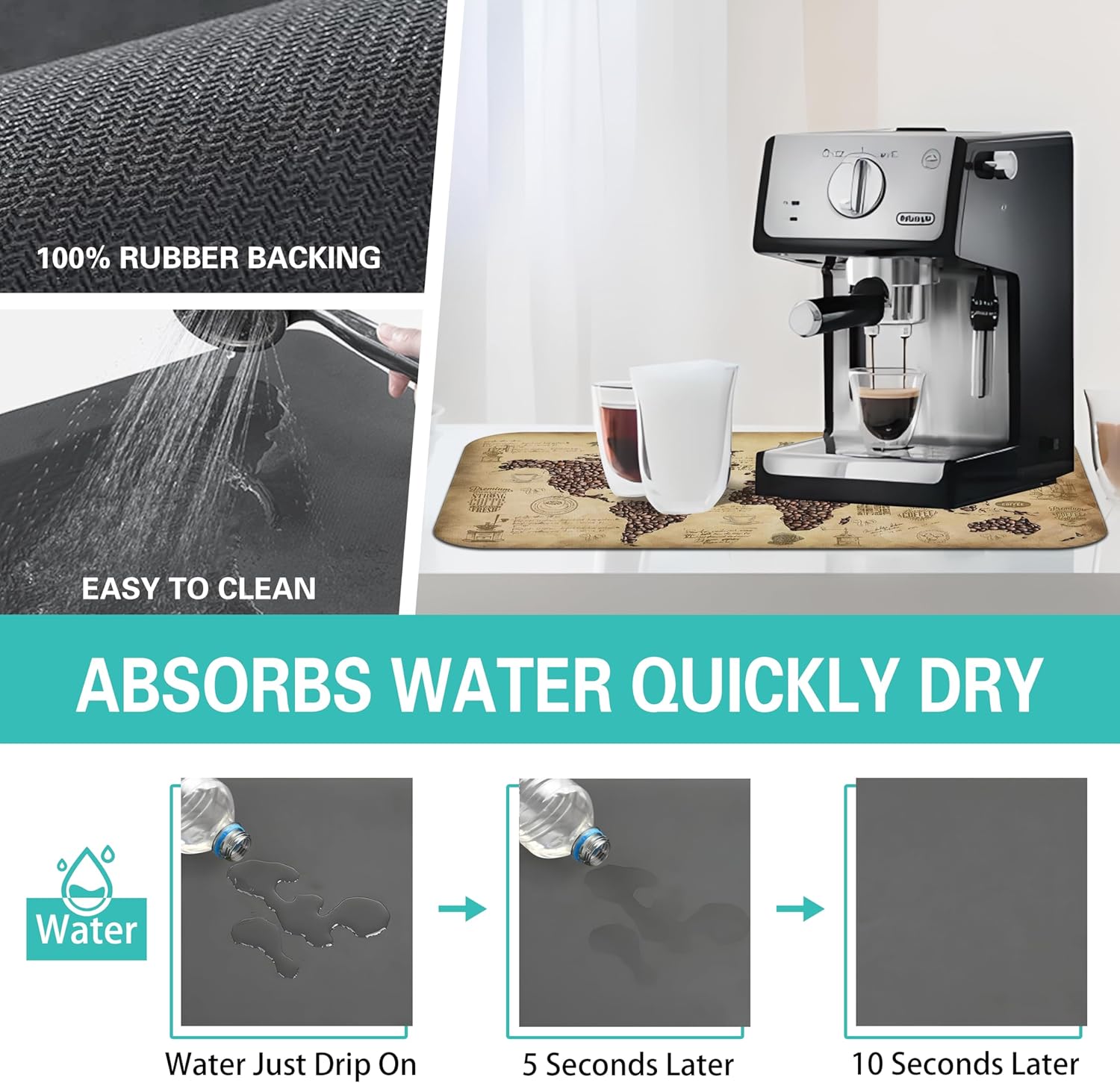 Divertida alfombrilla de café de 19 x 12 pulgadas, tapete de café para encimeras, absorbente y antideslizante, accesorios de barra de café para