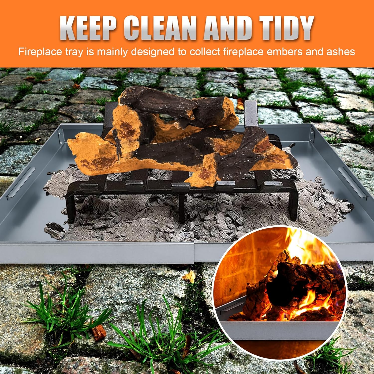 Uniflasy Bandeja ajustable para chimenea para colección de cenizas, soporte de brasas de acero galvanizado en el interior de accesorios de chimenea,