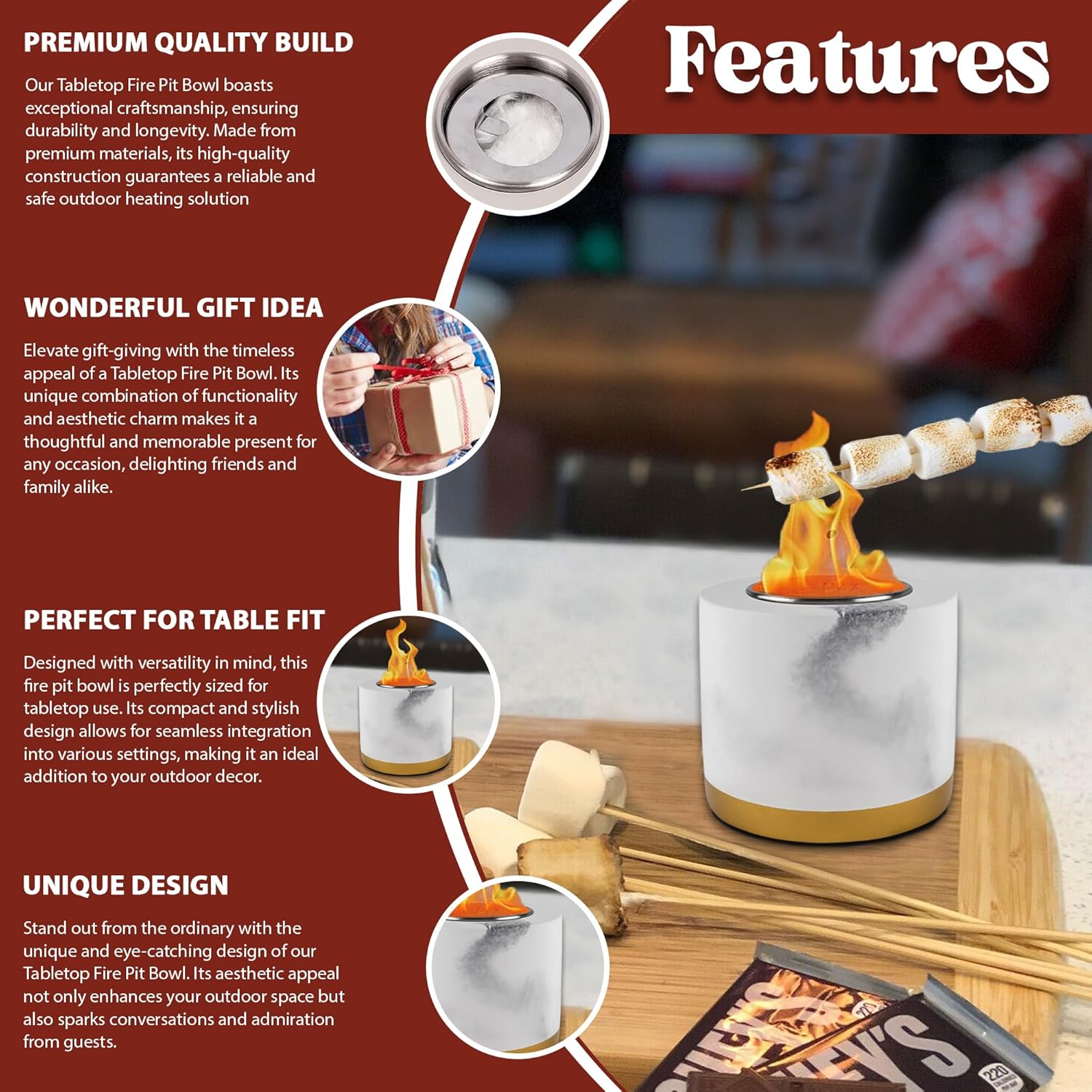 Cuenco portátil para fogata de mesa  Mini chimenea personal para exteriores, interiores, patio, barbacoa y jardín S’Mores, regalo para Navidad,