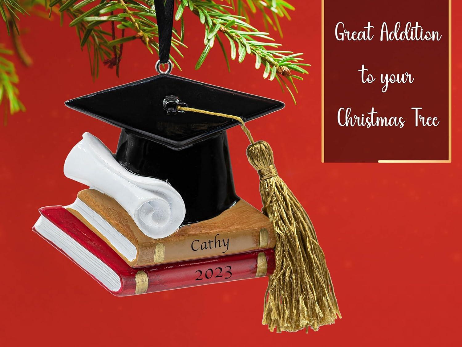 Adorno de Navidad de graduación personalizado 2023  Libros de diploma de graduación y gorra para árbol de Navidad  Regalo de posgrado de maestría de