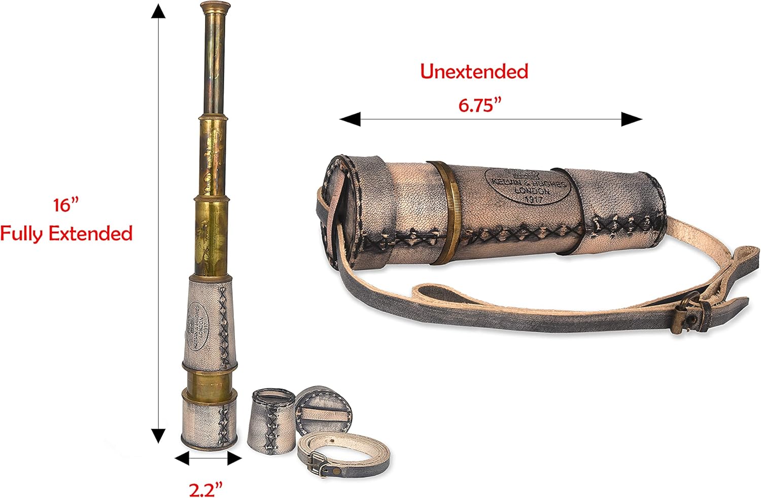 RII – Cristal espía de decoración antigua, telescopio pirata con funda de cuero, telescopio de mano para entusiastas de la aventura, decoración