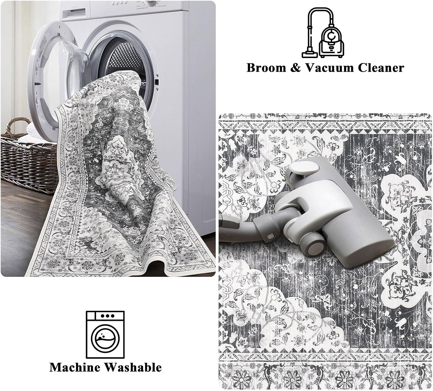 Ileading Alfombra bohemia vintage de 6 x 9 pies, lavable a máquina, de pelo bajo, no desprende pelusa, antideslizante, para dormitorio, comedor,