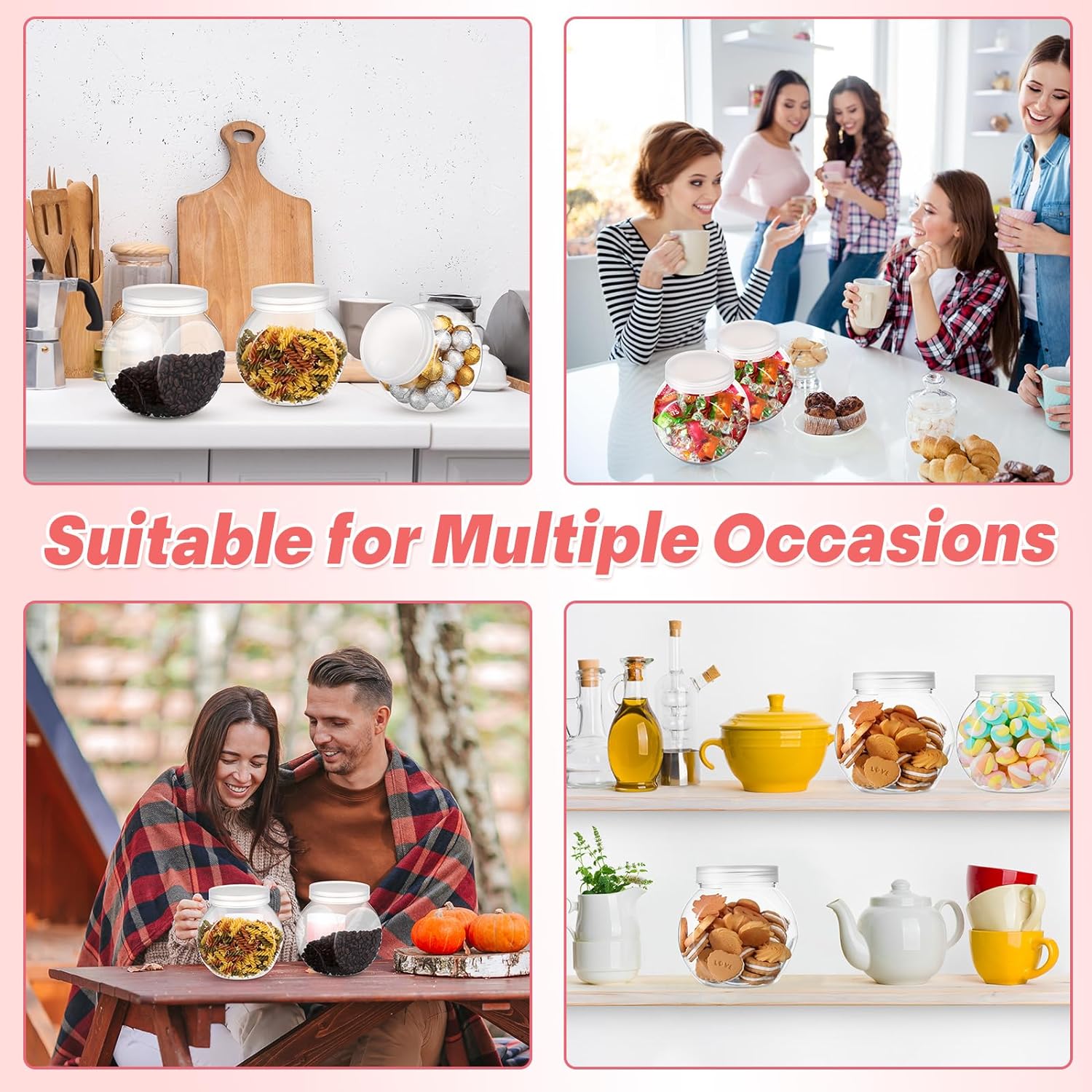 Umigy 2 juegos de tarros de plástico para dulces con tapa para bufé de dulces con mini cuchara de cocina de plástico acrílico de 42 onzas,