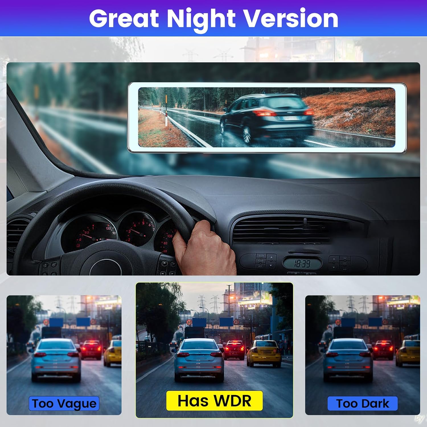 Cámara de espejo retrovisor de 11.26 pulgadas con Carplay y Android Auto – Espejo Dash Cam frontal y trasera – Transmisor FMBluetoothPantalla